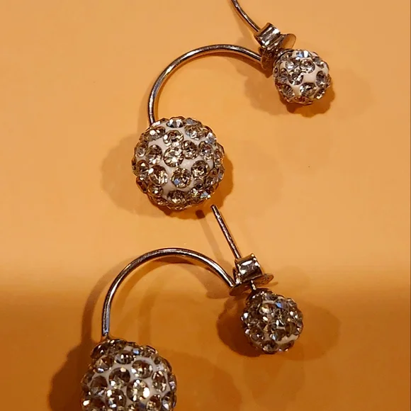 Sterling Silver S925.  Double Rhinestone Ball Ear  Classic Daily Wear Perfect - Picture 13 of 13